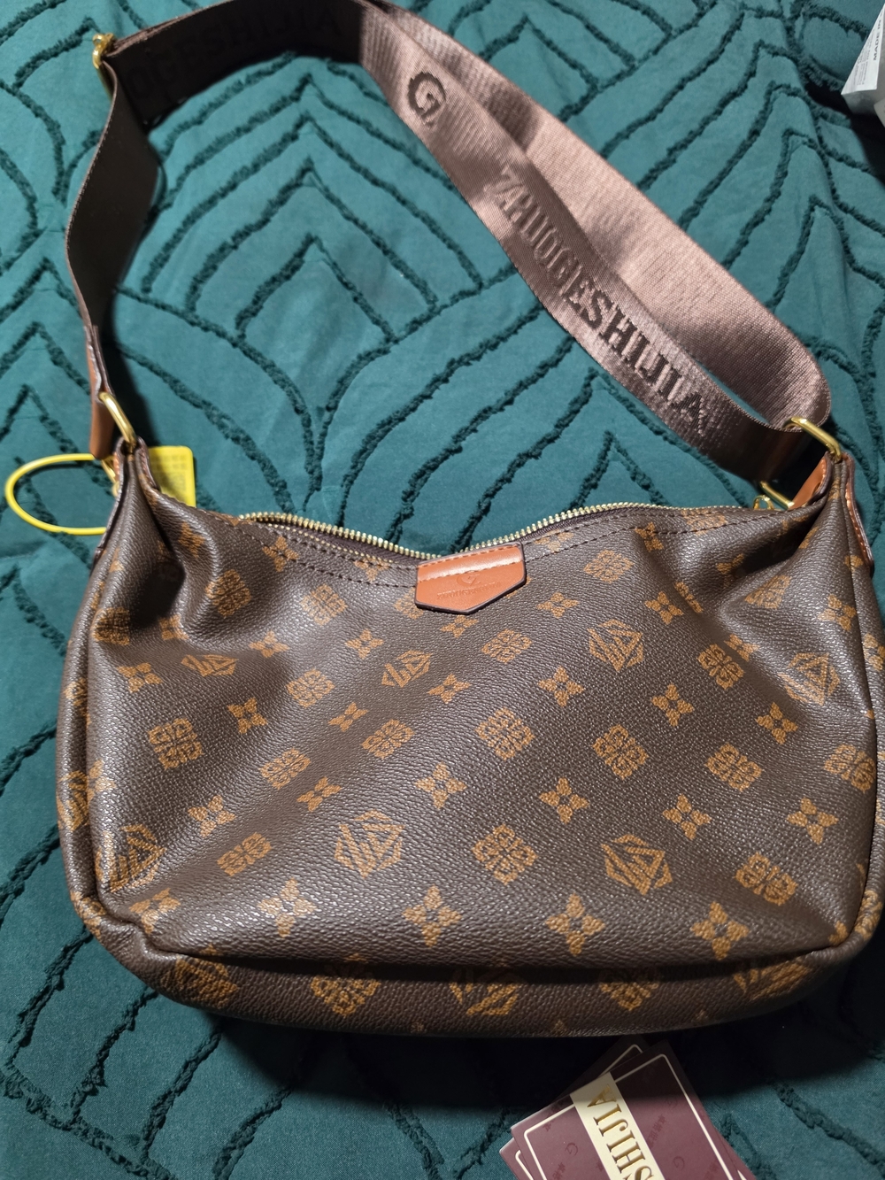 Brown Monogram Shoulder Bag with Adjustable Strap